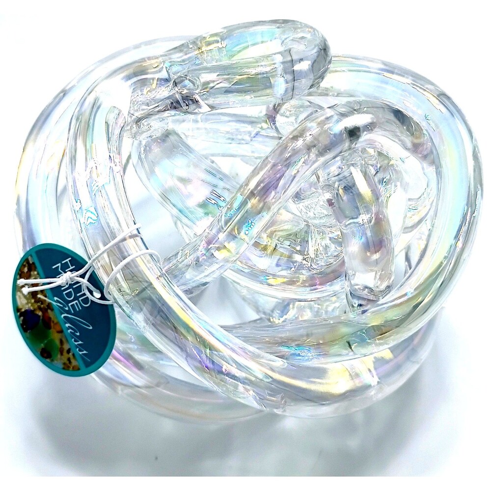 Clear Iridescent MANA Glass Orb Threaded Knot Decorative Hand Blown Art New